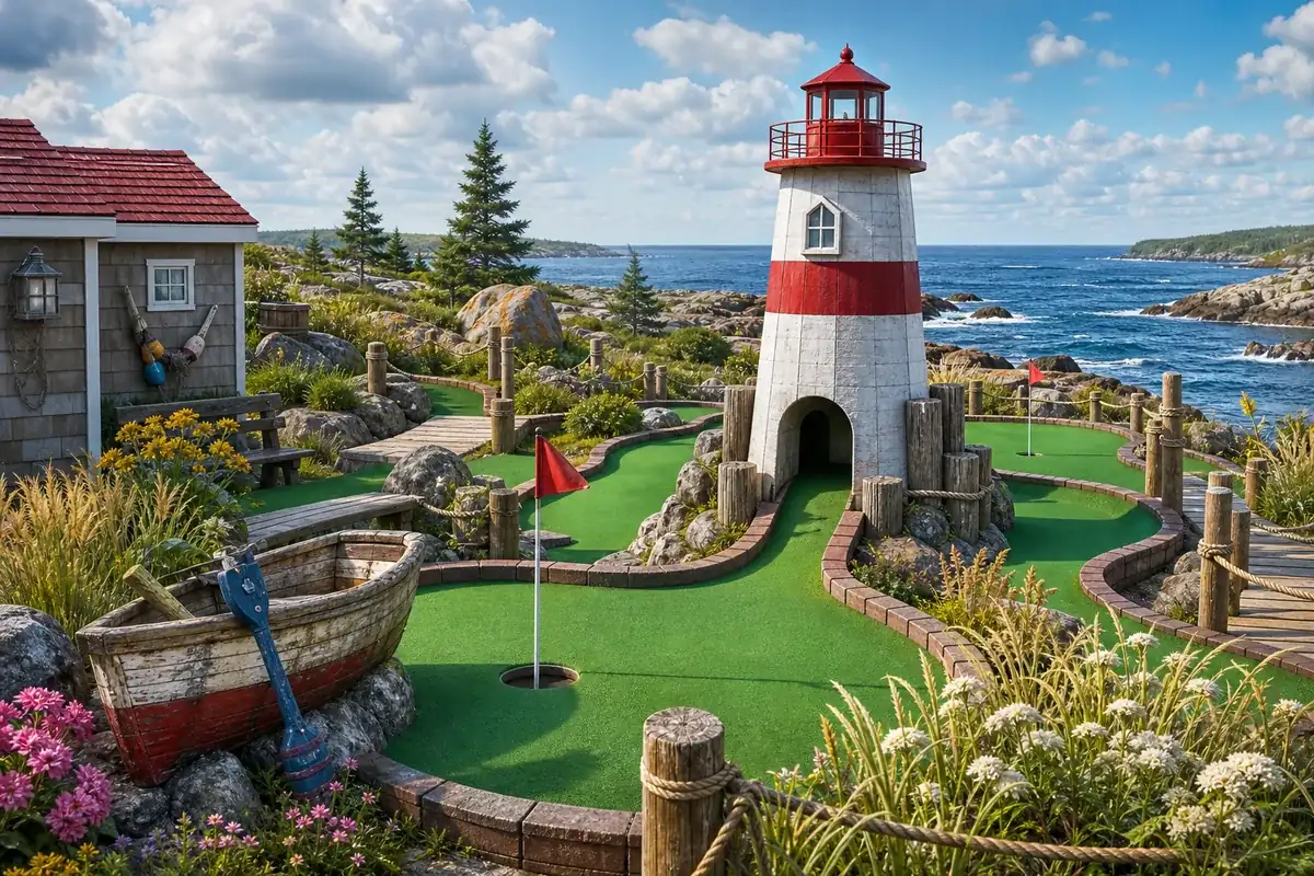 Directory illustration of coastal outdoor mini golf