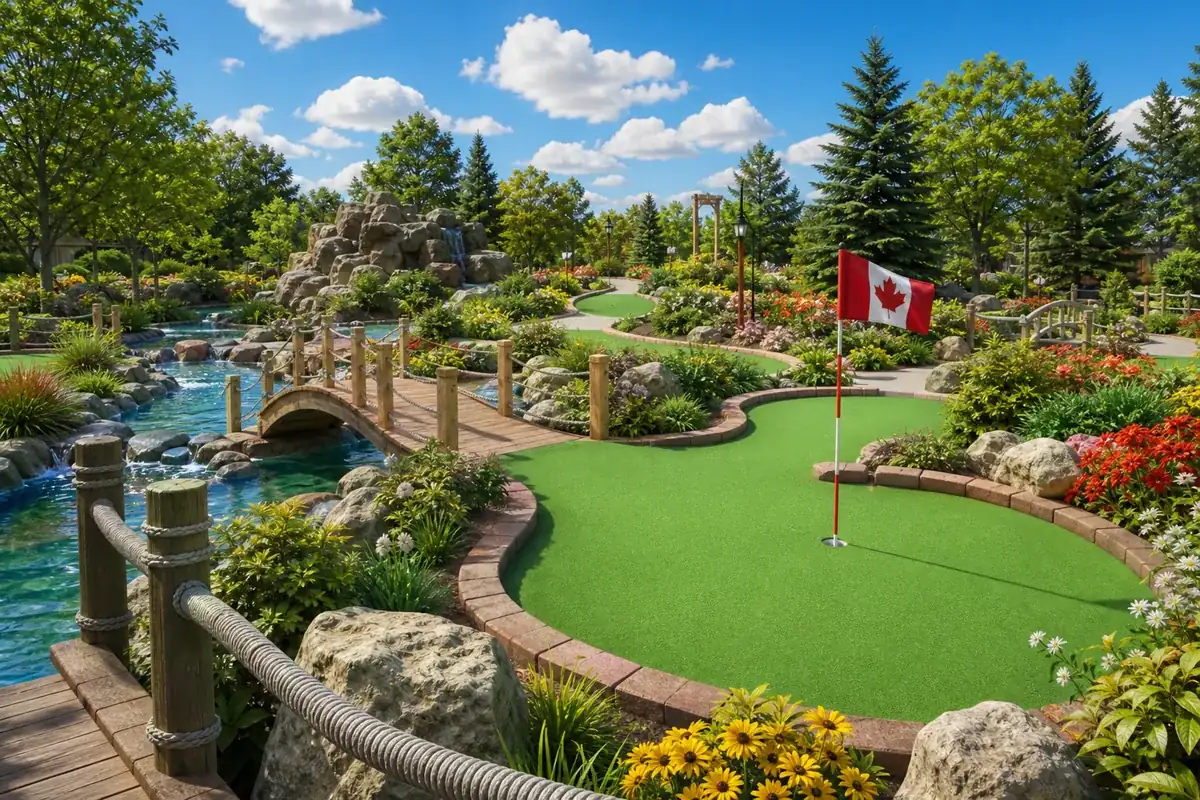 Directory illustration of landscaped outdoor mini golf