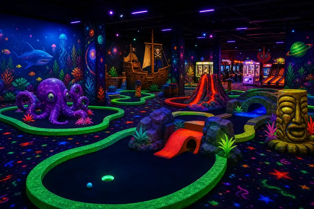 Directory illustration of indoor glow mini golf